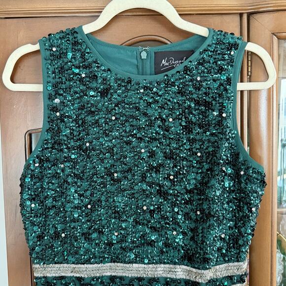 Mac Duggal Midi Sheath Dress Sleeveless High Neck Beaded Sequin Green Size 2 - Picture 13 of 15